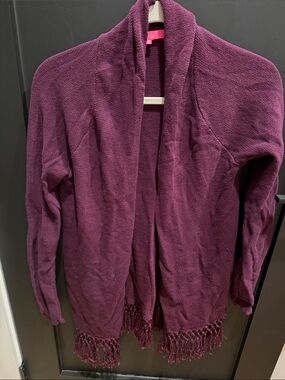 Lilly Pulitzer Deep Plum Fringe Open Cardigan